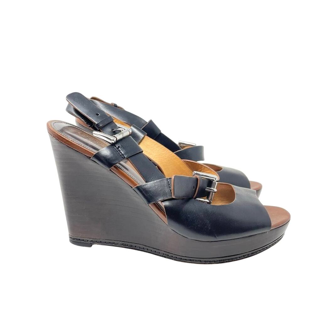 Coach Black Platform Sandals Chunky Wedge 8.5